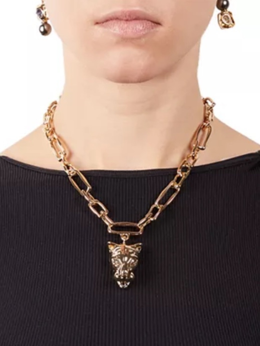 Alexis Bittar Panther Head Chain Link Pendant Necklace, 15.5"